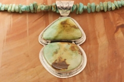 3" Long, Genuine Emerald Valley Turquoise Sterling Silver Pendant and Necklace Set